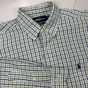 Ralph Lauren Golf Button Down Shirt Men M Blue Green Plaid Navy Embroidered Pony